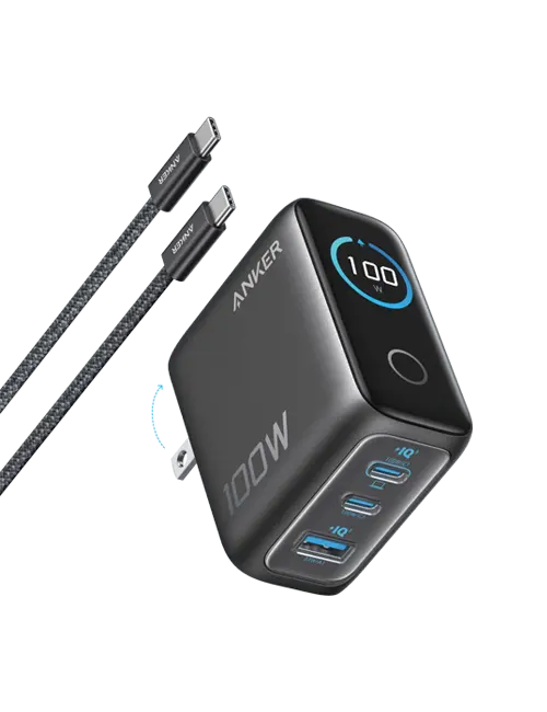 Anker Charger + Cable (100W, 3 Ports, Smart Display) B121B